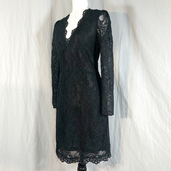 H&M black lace long-sleeved deep V sheath dress, 10, NWOT - Picture 2 of 7